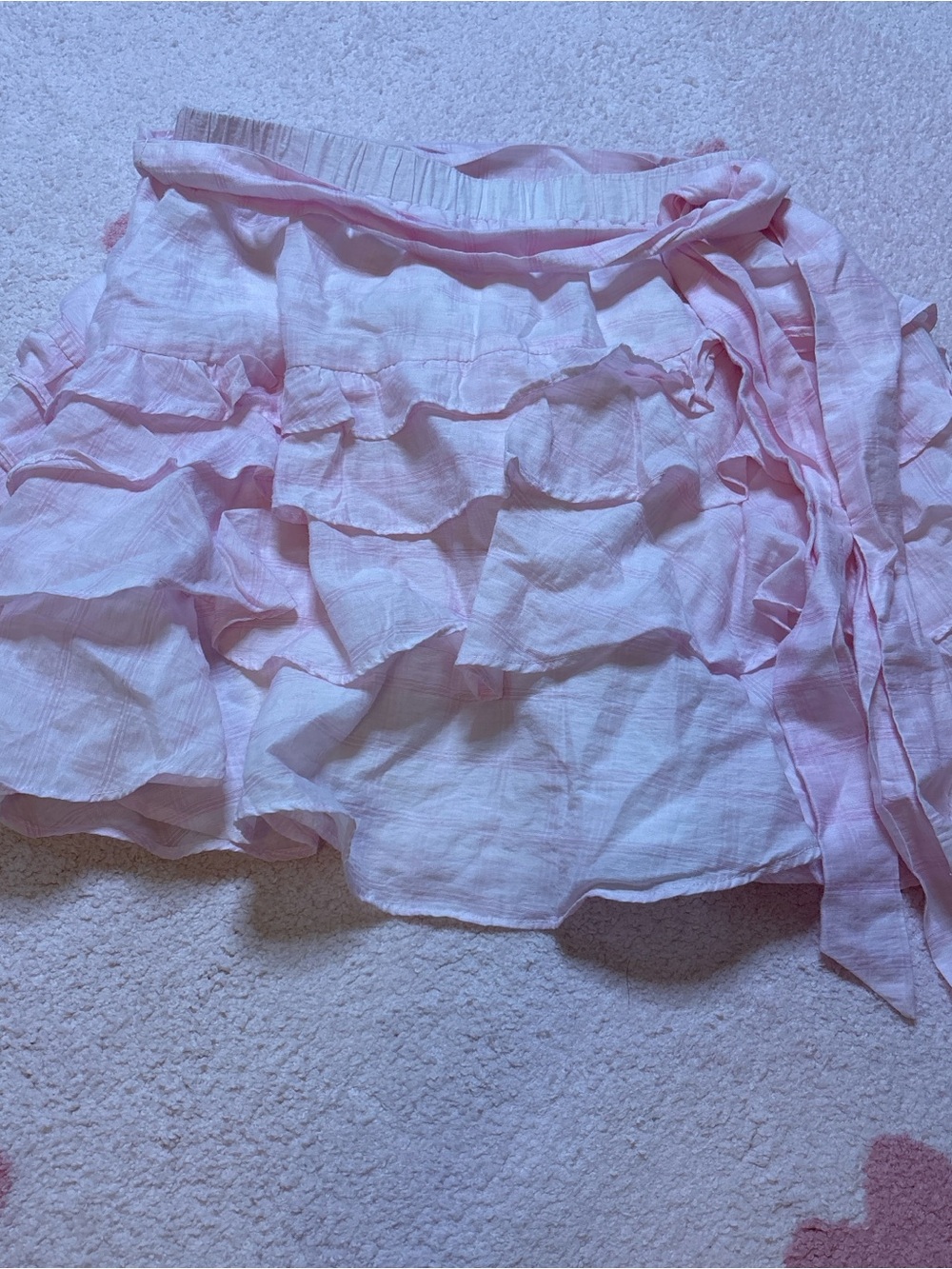 MINKPINK Pale Pink Tiered Ruffle Mini Skirt with Tie Waist